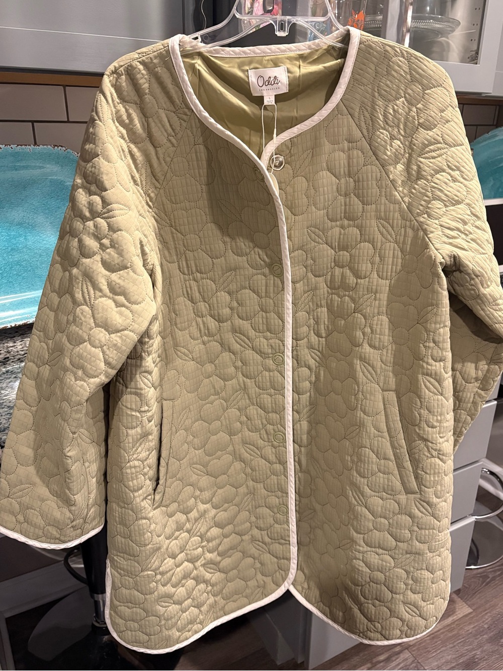 Quilted Sage Green Floral-Pattern Barn Style Jacket